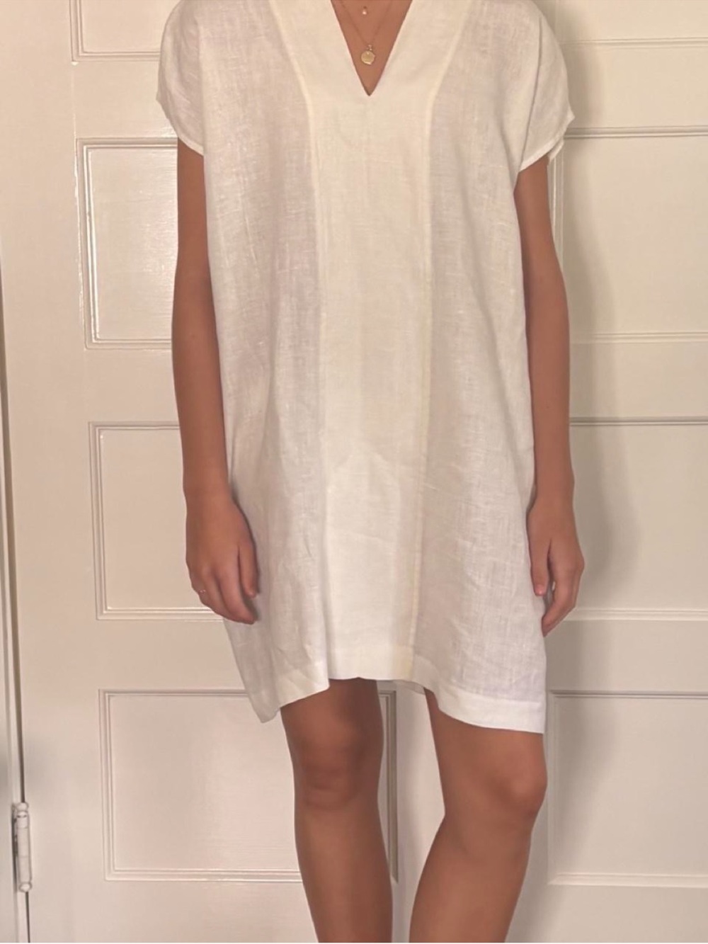 Horses White Linen V-Neck Shift Dress